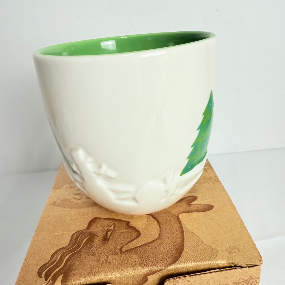 Starbucks Brown Embossed Trees Sledding Decorative Script Coffee Mug Box - Picture 3 of 12
